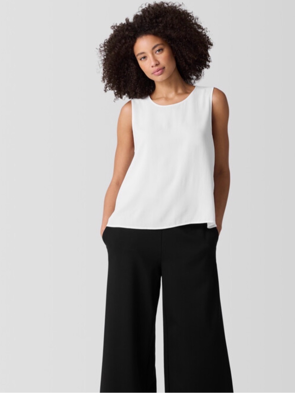 Eileen Fisher Cream Sleeveless Silk Shell